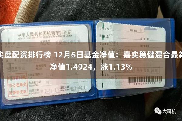 实盘配资排行榜 12月6日基金净值：嘉实稳健混合最新净值1.4924，涨1.13%