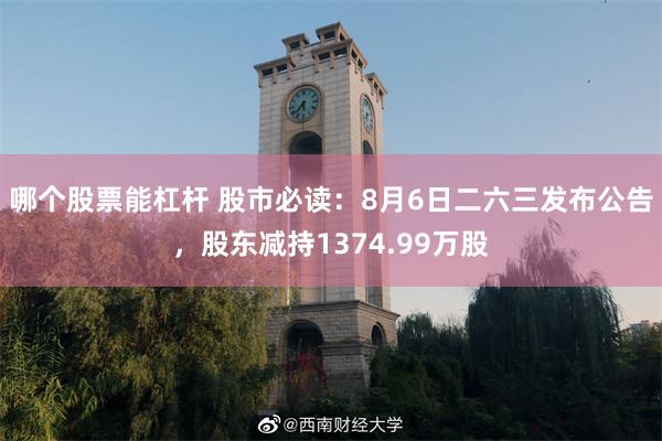 哪个股票能杠杆 股市必读：8月6日二六三发布公告，股东减持1374.99万股