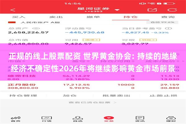 正规的线上股票配资 世界黄金协会: 持续的地缘经济不确定性2026年将继续影响黄金市场前景